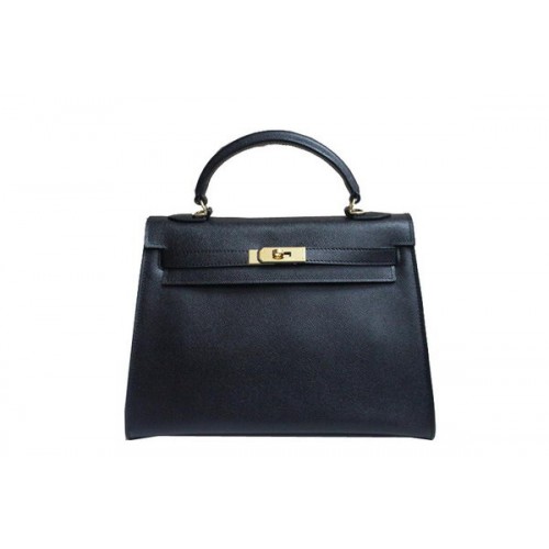 Borsa a tracolla Hermes Kelly 32cm in pelle Saffiano nera K32 Gold