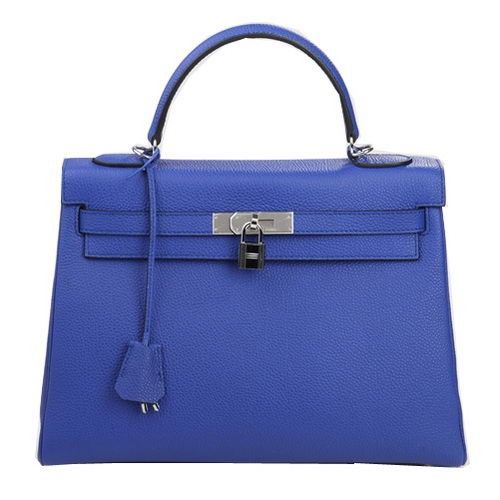 Borsa a tracolla Hermes Kelly 32cm in pelle blu originale K32 argento