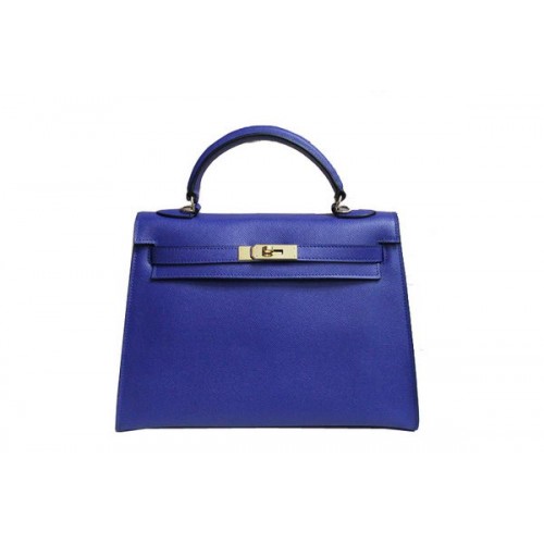 Hermes Kelly 32 centimetri borsa a tracolla in pelle Saffiano blu K32 oro