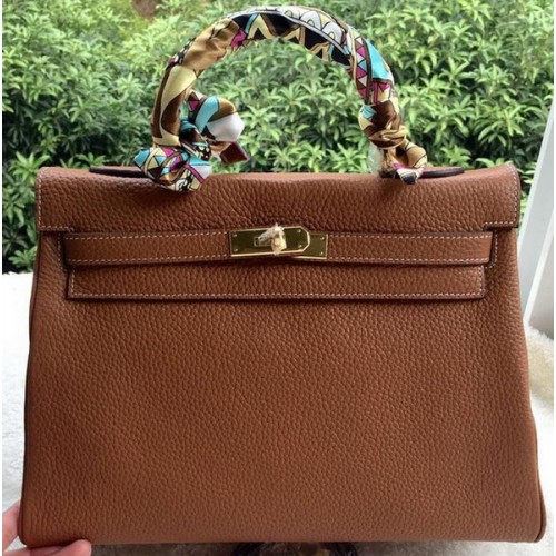 Hermes Kelly 32 centimetri borsa a tracolla in pelle di vitello marrone oro K32CL