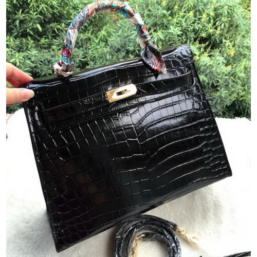 Hermes Kelly 32 centimetri borsa a tracolla in pelle di cocco K32CO nero