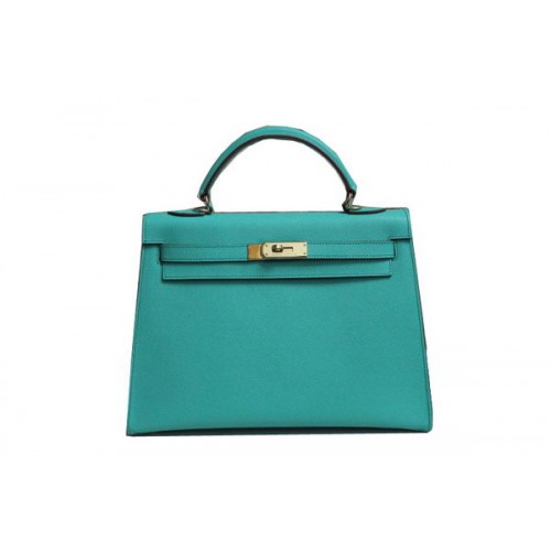 Hermes Kelly 32 centimetri borsa a tracolla in pelle Saffiano verde chiaro K32 oro
