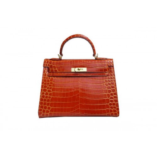Hermes Kelly 32 centimetri borsa a tracolla in pelle verniciata Croco arancione K32 oro