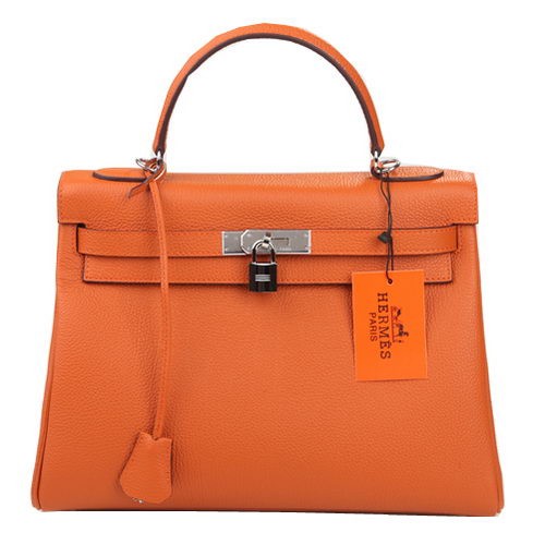 Hermes Kelly 32 centimetri borsa a tracolla in pelle arancione originale K32 argento