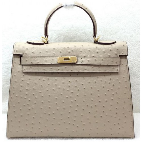 Hermes Kelly 32 centimetri borsa a tracolla in pelle di struzzo K32LI albicocca
