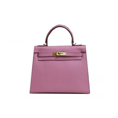 Borsa a tracolla Hermes Kelly 32cm in pelle rosa Saffiano K32 oro