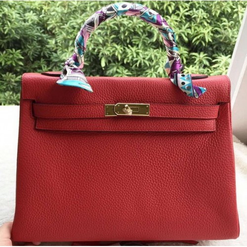 Hermes Kelly 32 centimetri borsa a tracolla in pelle di vitello rossa K32CL oro