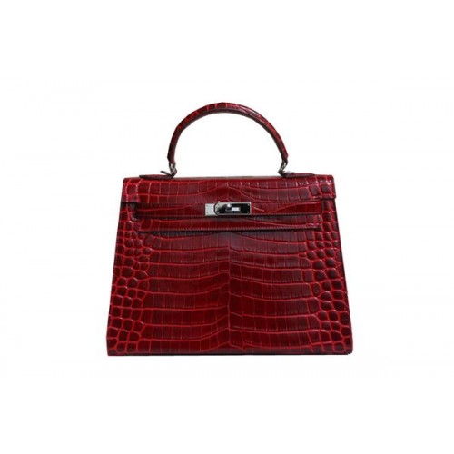 Hermes Kelly 32 centimetri borsa a tracolla in pelle verniciata cocco rosso K32 argento