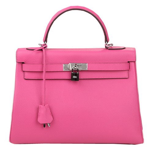 Borsa a tracolla Hermes Kelly 32cm Rosa Pelle originale K32 Argento