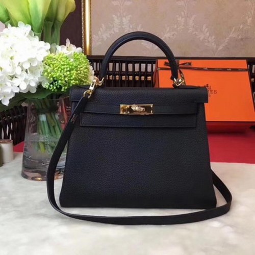 Borsa a tracolla Hermes Kelly 32cm TOGO in pelle KY32 nera