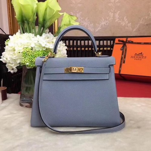 Borsa a tracolla Hermes Kelly 32cm TOGO Pelle KY32 Azzurro