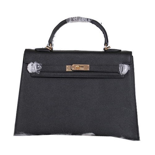 Hermes Kelly 32 centimetri borse a tracolla in pelle grana nera