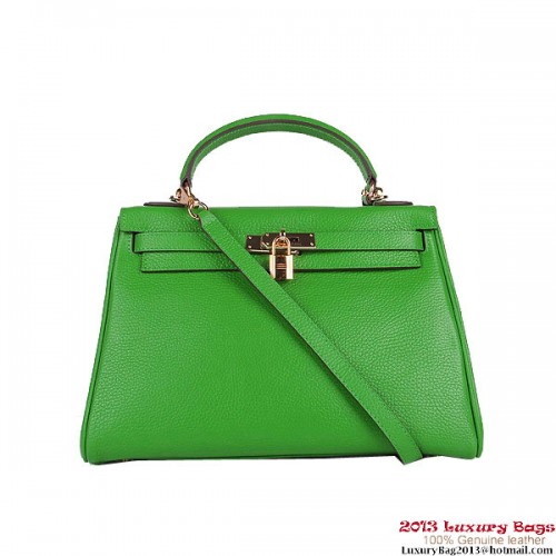 Hermes Kelly 32 centimetri borse a tracolla Clemence verde pelle d'oro
