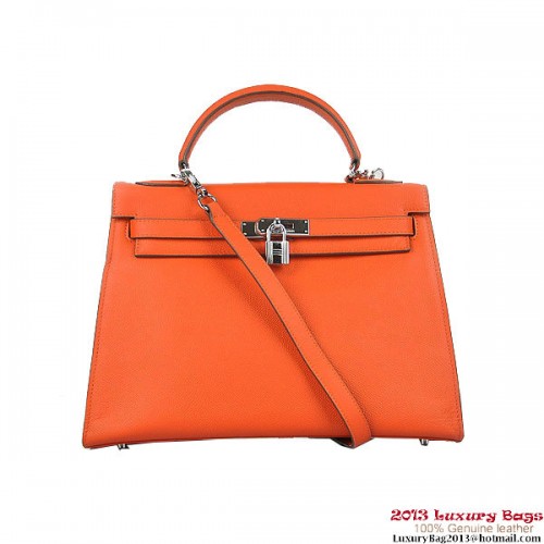 Hermes Kelly 32 centimetri borse a tracolla H6108 arancione in pelle d'argento