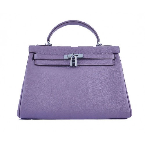Hermes Kelly 32 centimetri borse a tracolla lavanda pelle granulosa argento