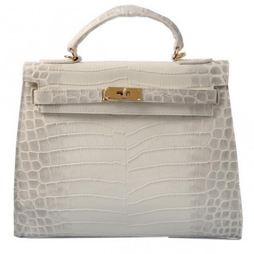 Hermes Kelly 32 centimetri Borse a spalla OFFWhite Croco Leather Gold