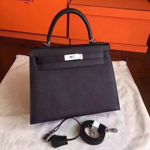 Hermes Kelly 32 centimetri borse a tracolla Espom originale in pelle nera