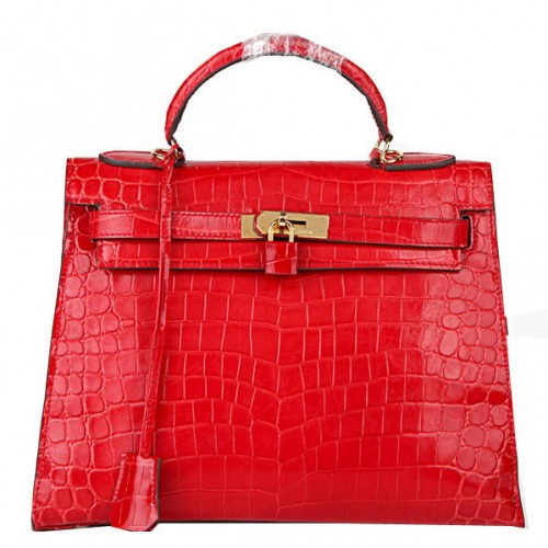 Hermes Kelly 32 centimetri borse a tracolla in pelle di cocco rosso iridescente oro