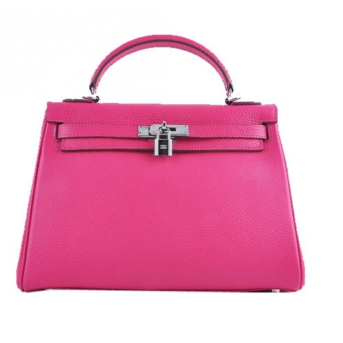 Hermes Kelly 32 centimetri borse a tracolla Rosy pelle granulosa argento
