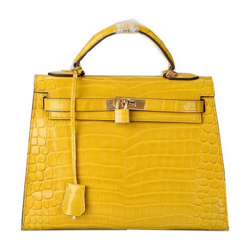Hermes Kelly 32 centimetri borse a tracolla in pelle di cocco giallo iridescente oro