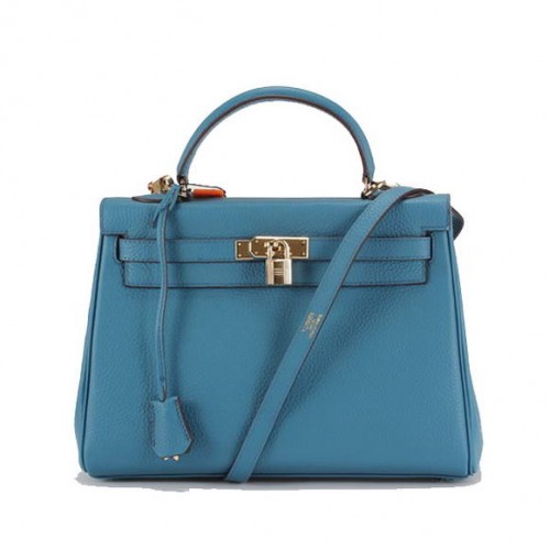 Hermes Kelly 32 centimetri Togo borse in pelle 6018 blu dorato