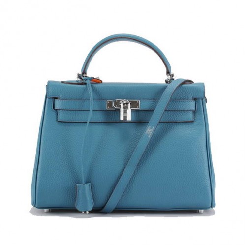Hermes Kelly 32 centimetri Togo borse in pelle 6018 blu argento