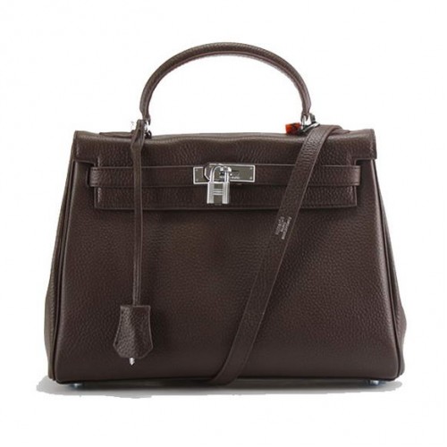 Hermes Kelly 32cm Togo Borse in pelle 6018 Dark Coffee Silver