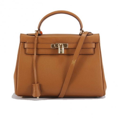 Hermes Kelly 32 centimetri Togo borse in pelle 6018 Light Coffee Golden