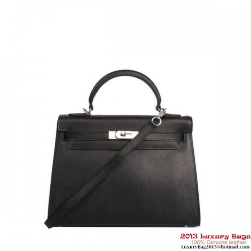 Hermes Kelly 32cm borsa con manico superiore nera in pelle Togo argento