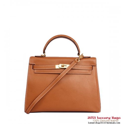 Hermes Kelly 32cm Top Handle Bag Camel Togo in pelle oro