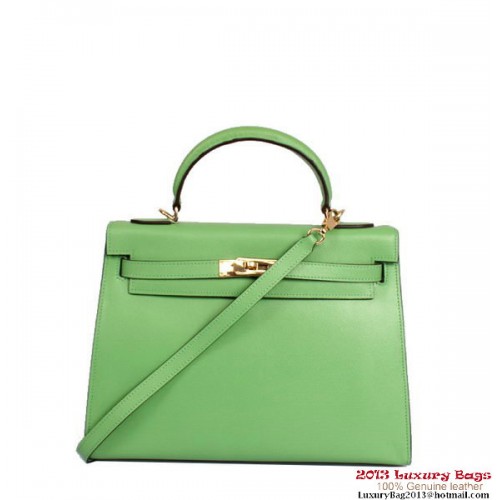 Hermes Kelly 32cm Top Handle Bag verde Togo in pelle oro