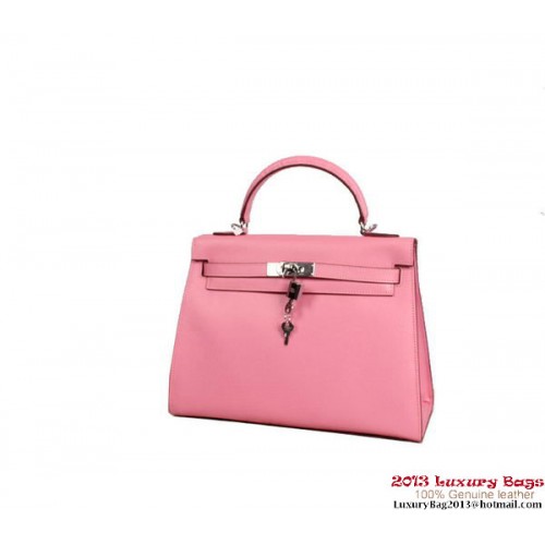 Hermes Kelly 32cm borsa con manico superiore rosa pelle Togo argento