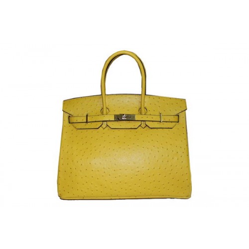 Hermes Kelly 35cm Top Handle Bag Limone Pelle di struzzo oro