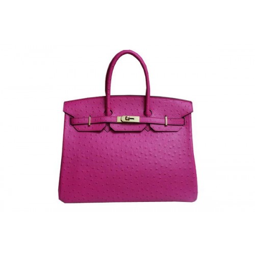 Hermes Kelly 35cm Top Handle Bag Peach Pelle di struzzo oro