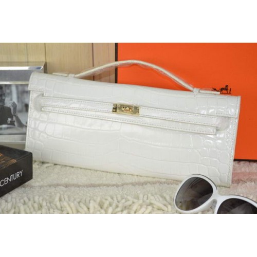 Hermes Kelly Pochette Cocco Pelle K31 Bianco