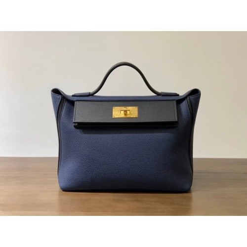 Hermes Kelly Original togo Leather Tote Bag H2424 blu reale