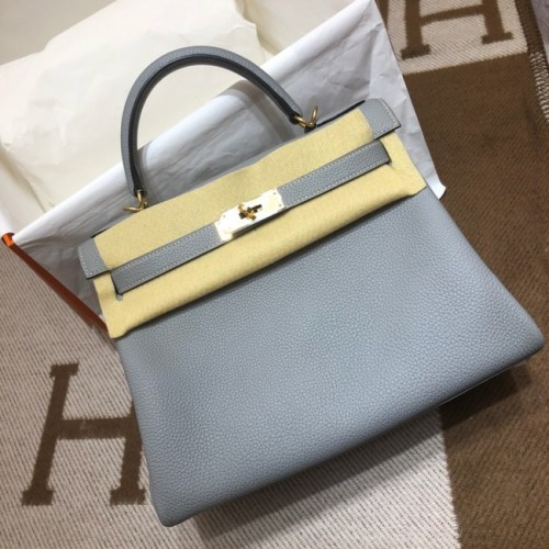 Borsa a tracolla Hermes Kelly originale TOGO in pelle KY3255 azzurro
