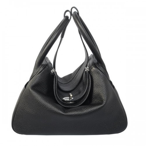 Hermes Lindy 30CM borsa a tracolla Havanne in pelle nera granulosa
