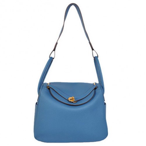 Hermes Lindy 30CM Havanne Borse 1057 Hardware in pelle blu dorato