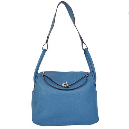 Hermes Lindy 30CM Havanne Borse 1057 Hardware in pelle blu argento