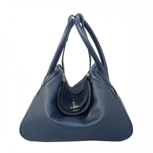 Borsa a tracolla Havanne in pelle granulosa blu scuro Hermes Lindy 30CM