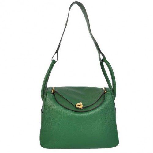 Hermes Lindy 30CM Havanne Borse 1057 Hardware dorato in pelle verde scuro