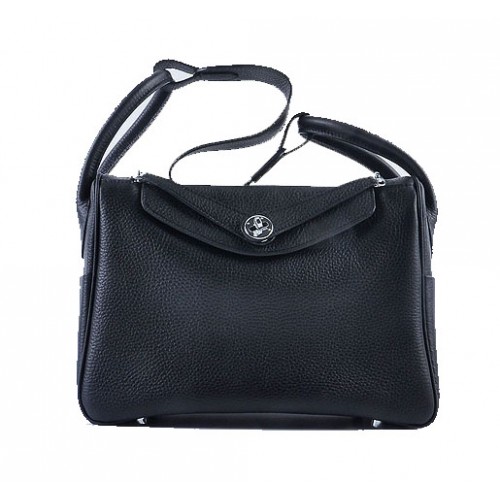 Hermes Lindy 30CM borsa a tracolla in pelle a grana nera H6207