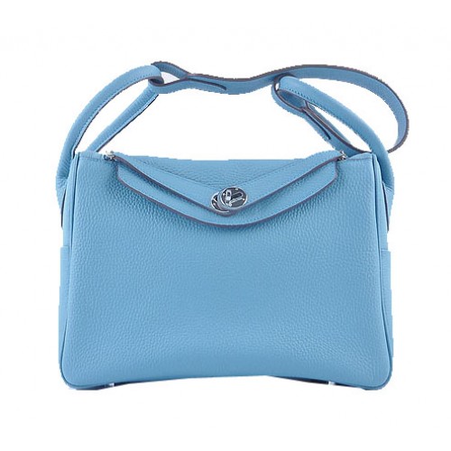 Hermes Lindy 30CM borsa a tracolla in pelle a grana H6207 blu chiaro