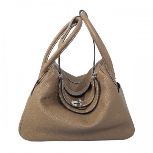 Hermes Lindy 30CM borsa a tracolla Havanne in pelle grigia granulosa