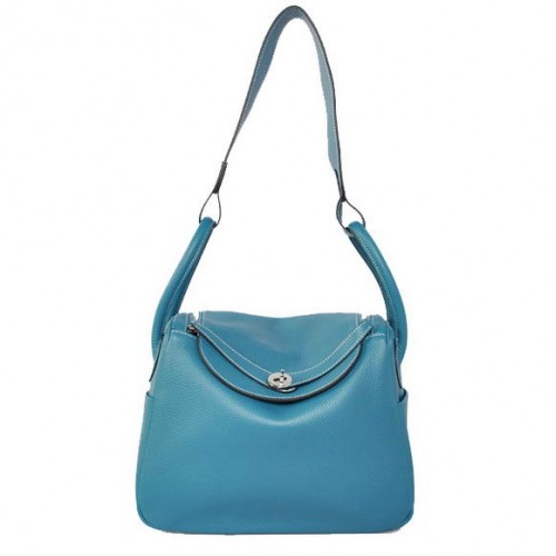 Hermes Lindy 30CM Havanne Borse 1057 Hardware argento in pelle blu medio
