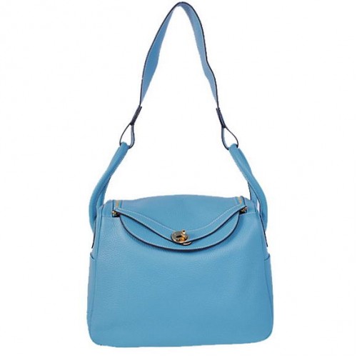 Hermes Lindy 30CM Havanne Borse 1057 Azzurro Hardware in pelle dorata