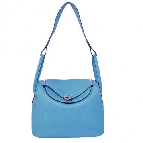 Hermes Lindy 30CM Havanne Borse 1057 Hardware in pelle blu chiaro argento