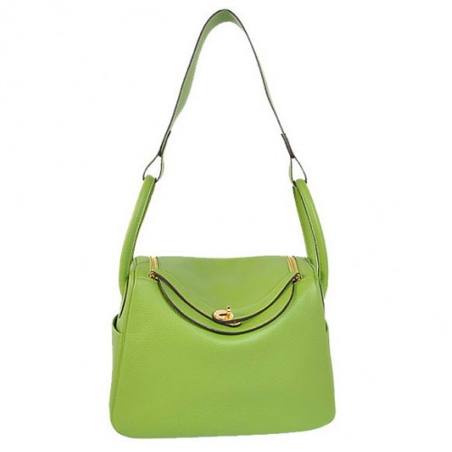 Hermes Lindy 30CM Havanne Borse 1057 Hardware in pelle verde chiaro dorato