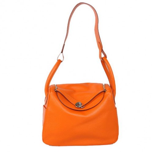 Hermes Lindy 30CM Havanne Borse 1057 Hardware in pelle arancione argento